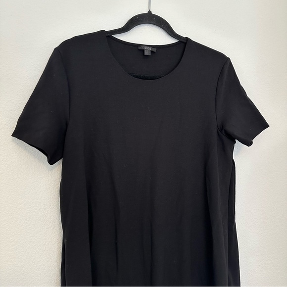 COS Asymmetrical Hem High Low Dress Solid Black Side Pleated Size M Women’s - Picture 3 of 10